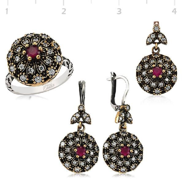 JUEGO DE JOYAS OTOMAN EN PLATA, RUBY 003