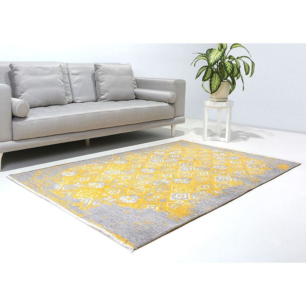 Thumbnail: YELLOW AND GREY TURKISH REVERSIBLE CARPET, WASHABLE