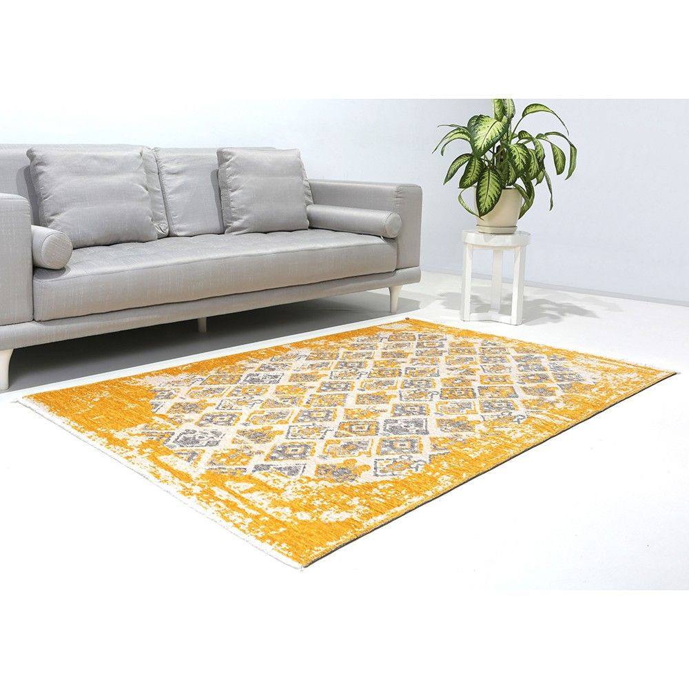 سجاد تركي قابل للعكس أصفر ورمادي ، قابل للغسل