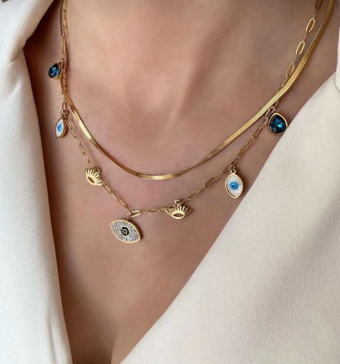 GOLD PLATED EVIL EYE NECKLACE