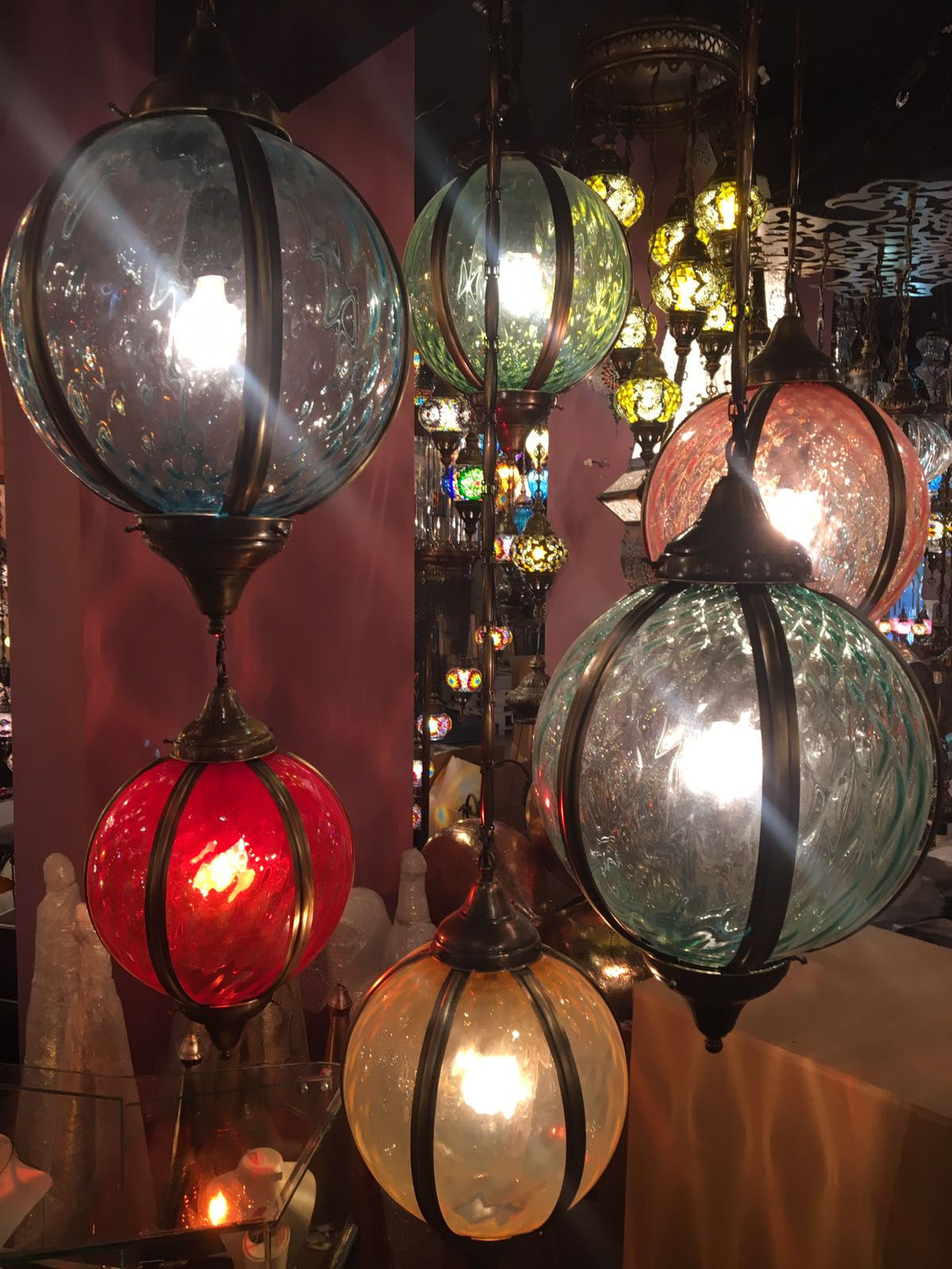 EXTRA LARGE BRASS OTTOMAN CHANDELIER, 6 LAMPS