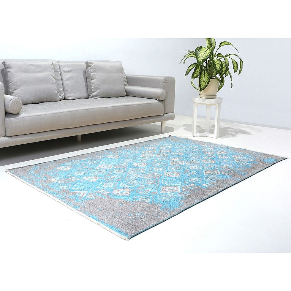 الصورة المصغرة: سجاد تركي قابل للعكس ، أزرق ورمادي ، قابل للغسل