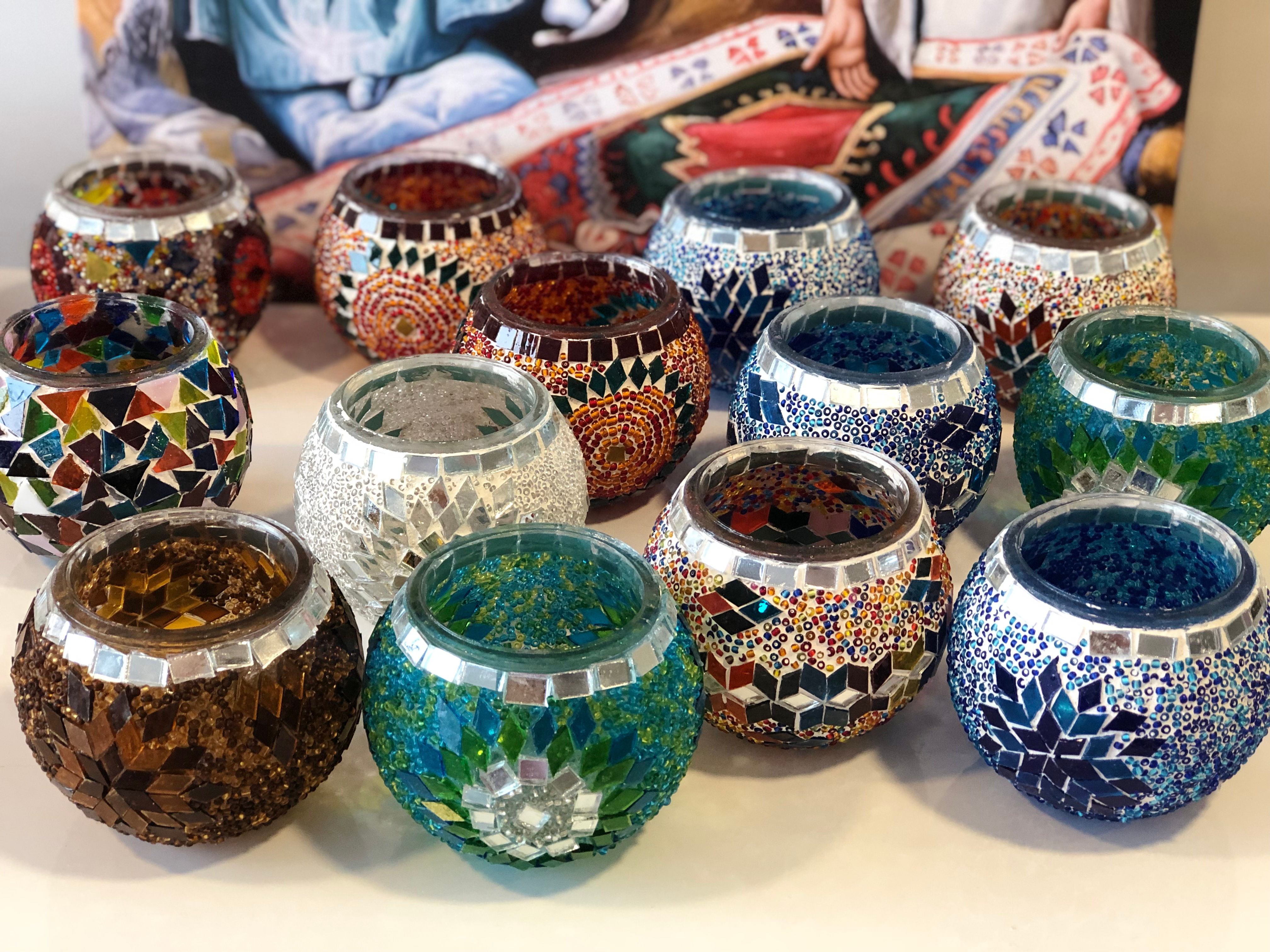 حامل شمعة موزاييك كبير متنوع ، 15 قطعة