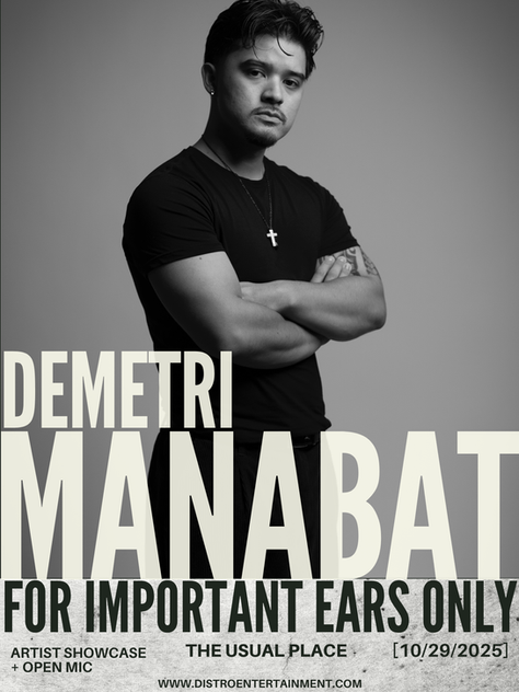 Las Vegas poet Demetri Manabat brings powerful storytelling to Important Ears Only. A 15-time slam champion and viral spoken word artist, Demetri turns love, grief, and loss into healing art that pushes poetry into the mainstream.