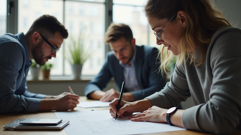 Close-up view of a team collaborating on a project
