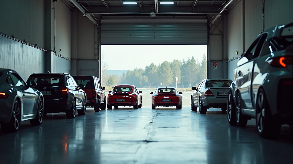 Vue en plongée d’un garage Norauto avec plusieurs voitures en entretien