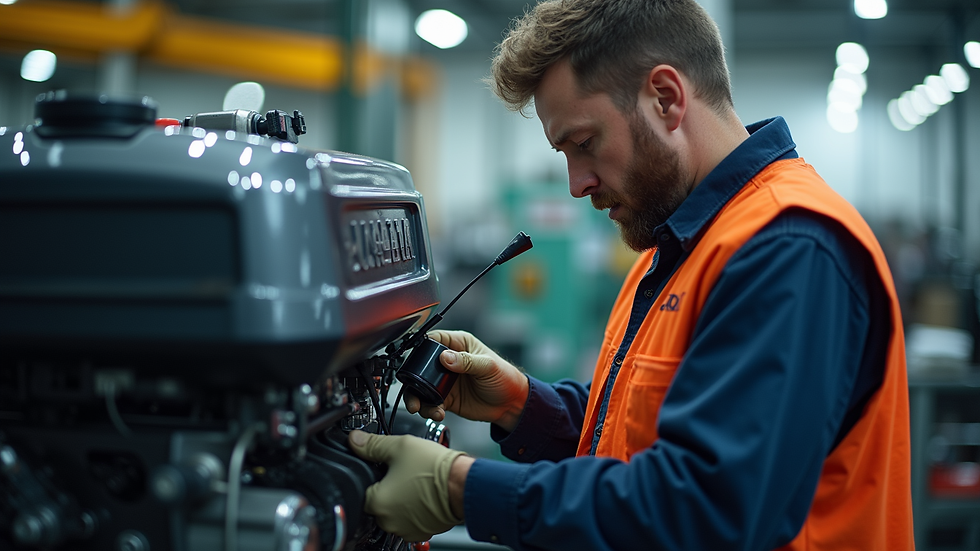 Vue en plongée d'un technicien préparant une vidange moteur à domicile