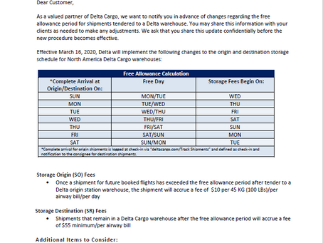 Delta Storage Fees Announced Beginning March 16, 2020