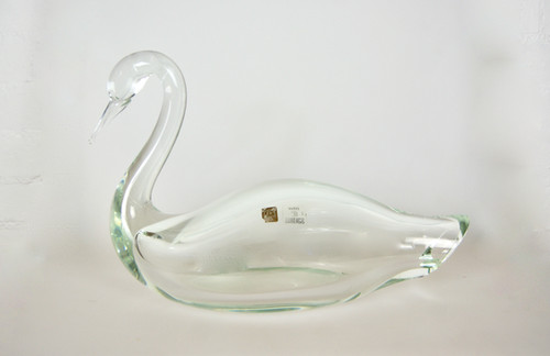 Licio Zanetti Murano Large Swan Sculpture in Clear Glass 4.65kg