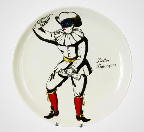 Commedia dell'arte Dottore Balanzone Porcelline Plate by Piero Fornasetti