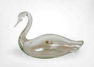 工芸品 Vintage Murano Glass Licio Zanetti Swan Licio Zanetti Murano Large Swan Sculpture in Clear Glass 4.65kg