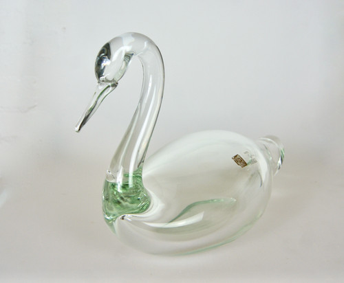 Licio Zanetti Murano Large Swan Sculpture in Clear Glass 4.65kg