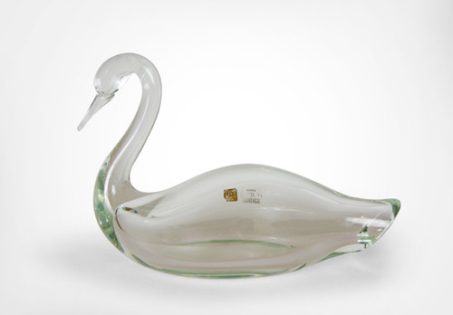 工芸品 Vintage Murano Glass Licio Zanetti Swan Licio Zanetti Murano Large Swan Sculpture in Clear Glass 4.65kg