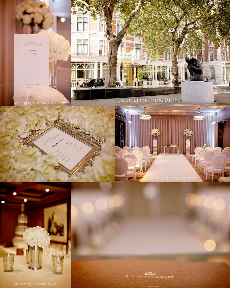 Details of a wedding at The Connaught Hotel, Mayfair.