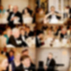 Candid moments from The Dorchester wedding breakfast with live string quartet, laughing guests and the bride and groom enjoying the celebrations.