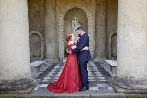 Wotton House wedding bride in a red wedding dress!