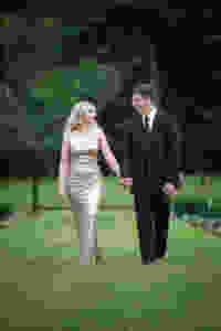 Newly engaged couple taking a stroll through the gardens at Hartwood Acres