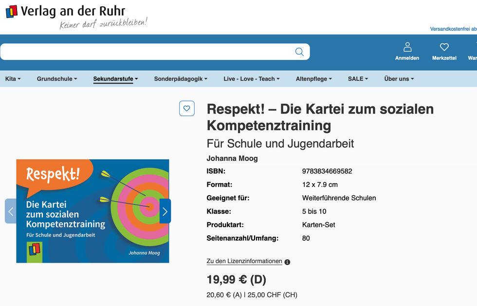 Respekt! – Die Kartei zum sozialen Kompetenztraining, Verlag an der Ruhr