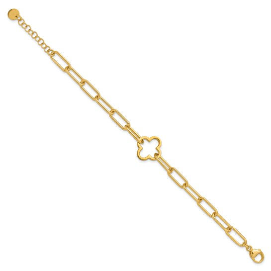 Thumbnail: Sterling Silver Gold-Plated Clover Paperclip Bracelet