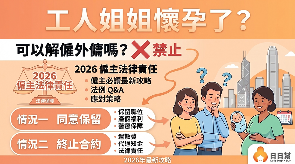 工人姐姐懷孕點處理?可以解僱外傭嗎?2026僱主的法律責任、兩大情況應對策略最新攻略