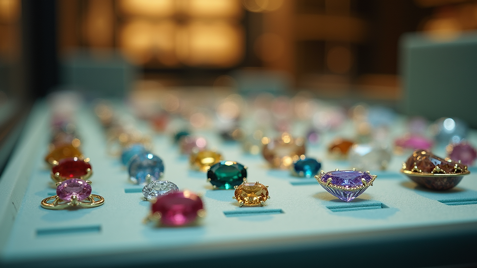 Eye-level view of a gemstone display in a jewellery store