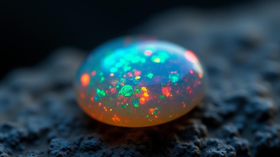 Close-up view of a black opal with vibrant play-of-colour