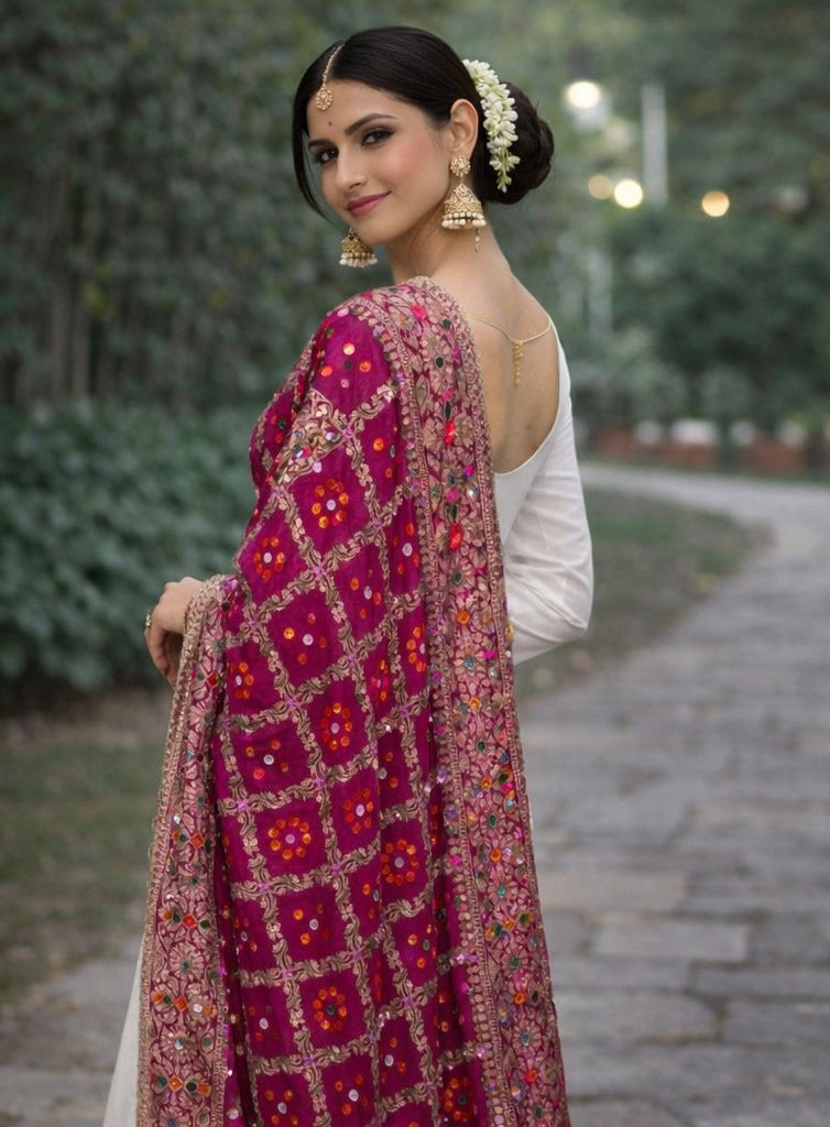 Thumbnail: Luxury Heavy Embroidered Dupatta with Mirror Work