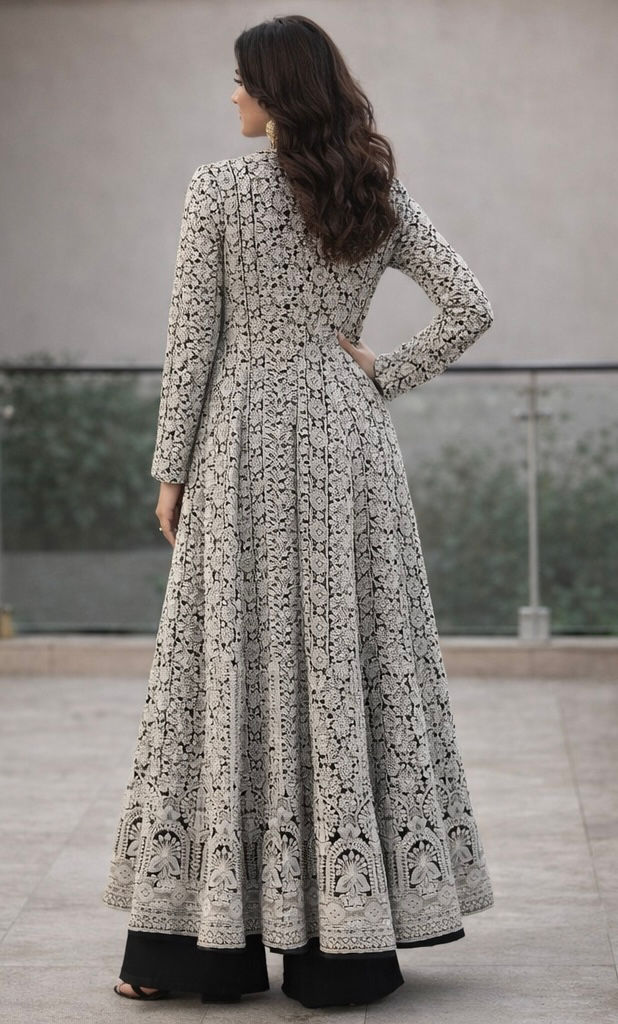 Thumbnail: Indo-Western Embroidered Long Jacket Set with Pants