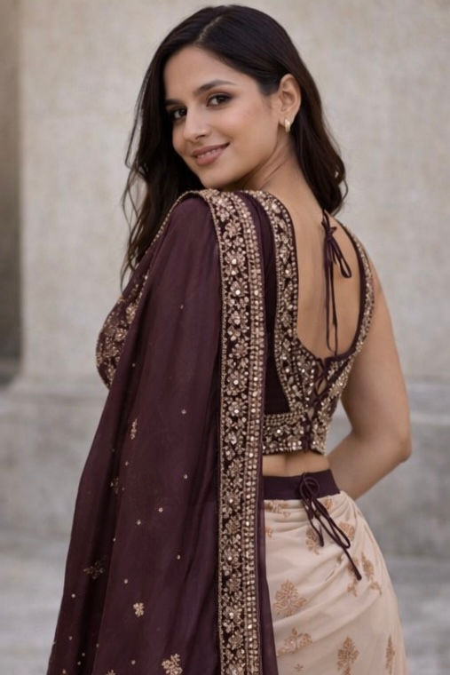 Thumbnail: Deep Plum Embellished Corset Blouse