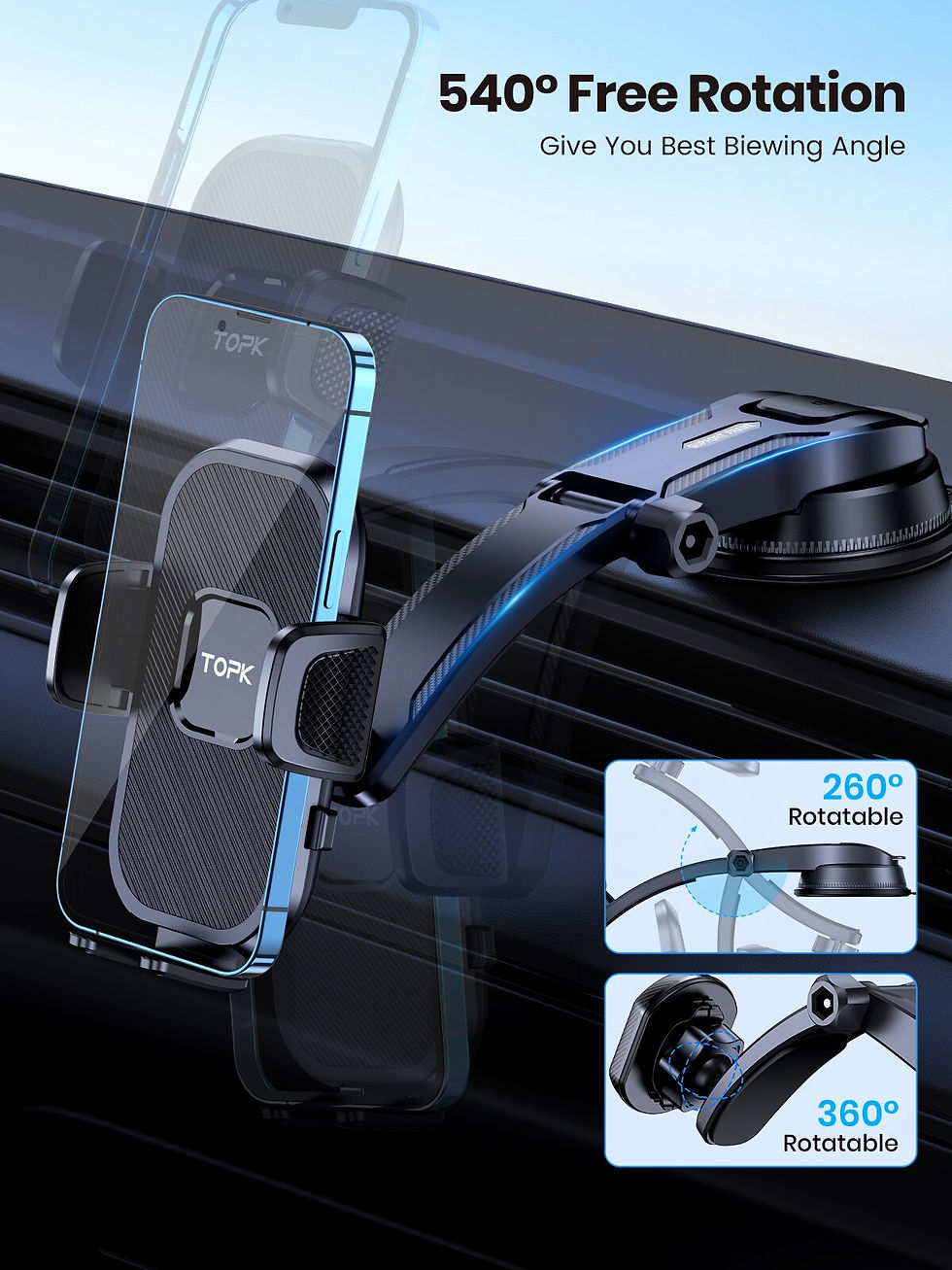 Thumbnail: Suporte veicular TOPK para celular com sistema de gravidade, compatível com iPh