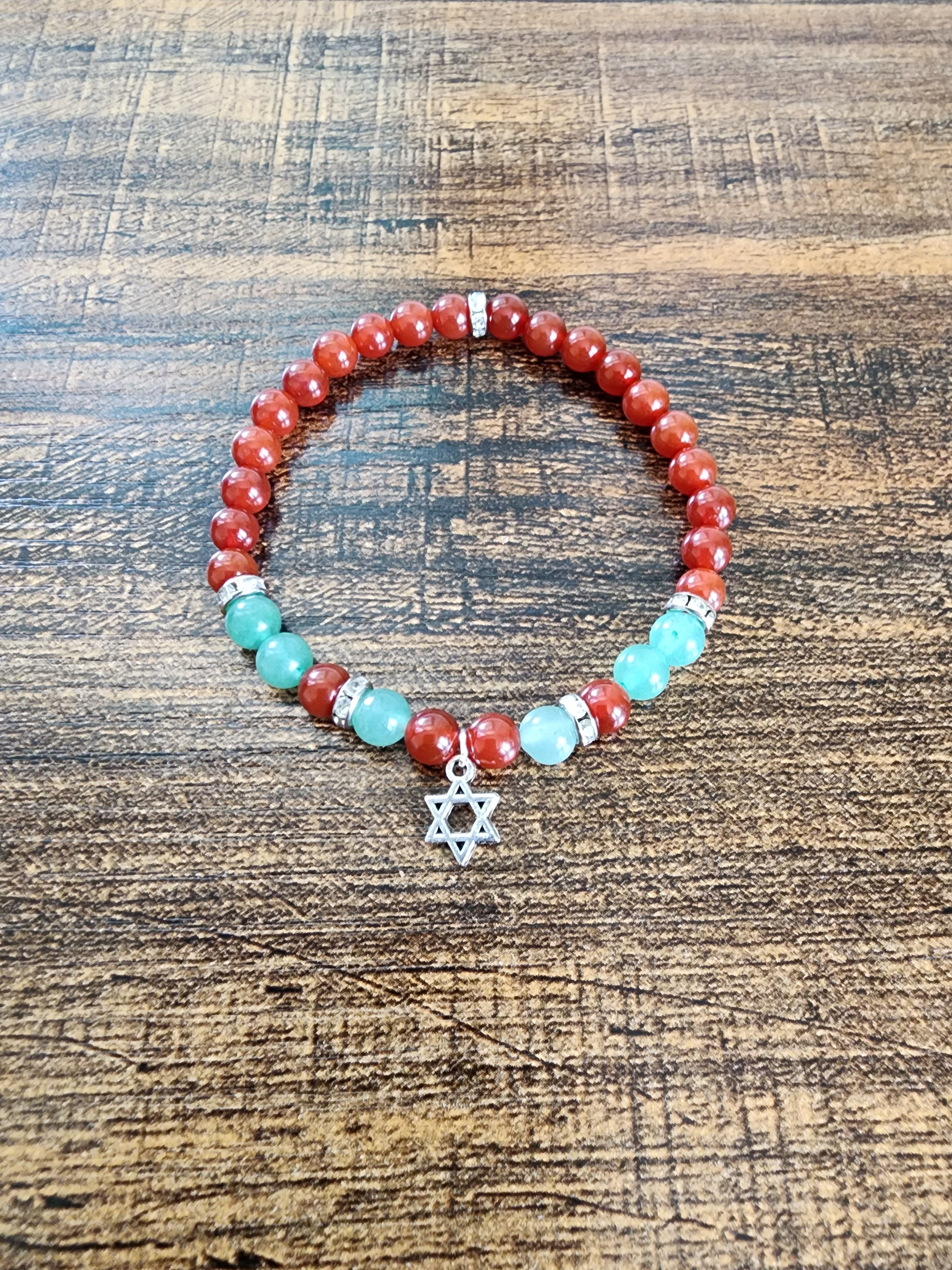 Sterling Silver Carnelian & Aventurine Gemstone Bracelet