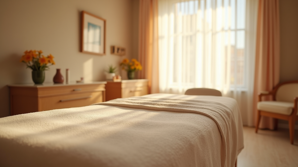 Eye-level view of a serene spa treatment room with soft lighting