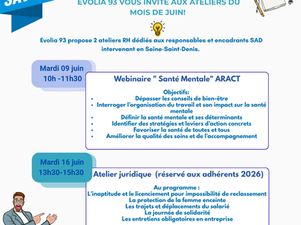 A vos agendas EVOLIA 93 vous invite aux ateliers du mois de juin!