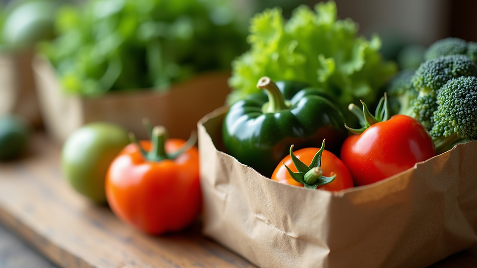Close-up of eco-friendly packaging with organic vegetables inside