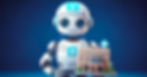 Robot with a miniature hospital in his hand