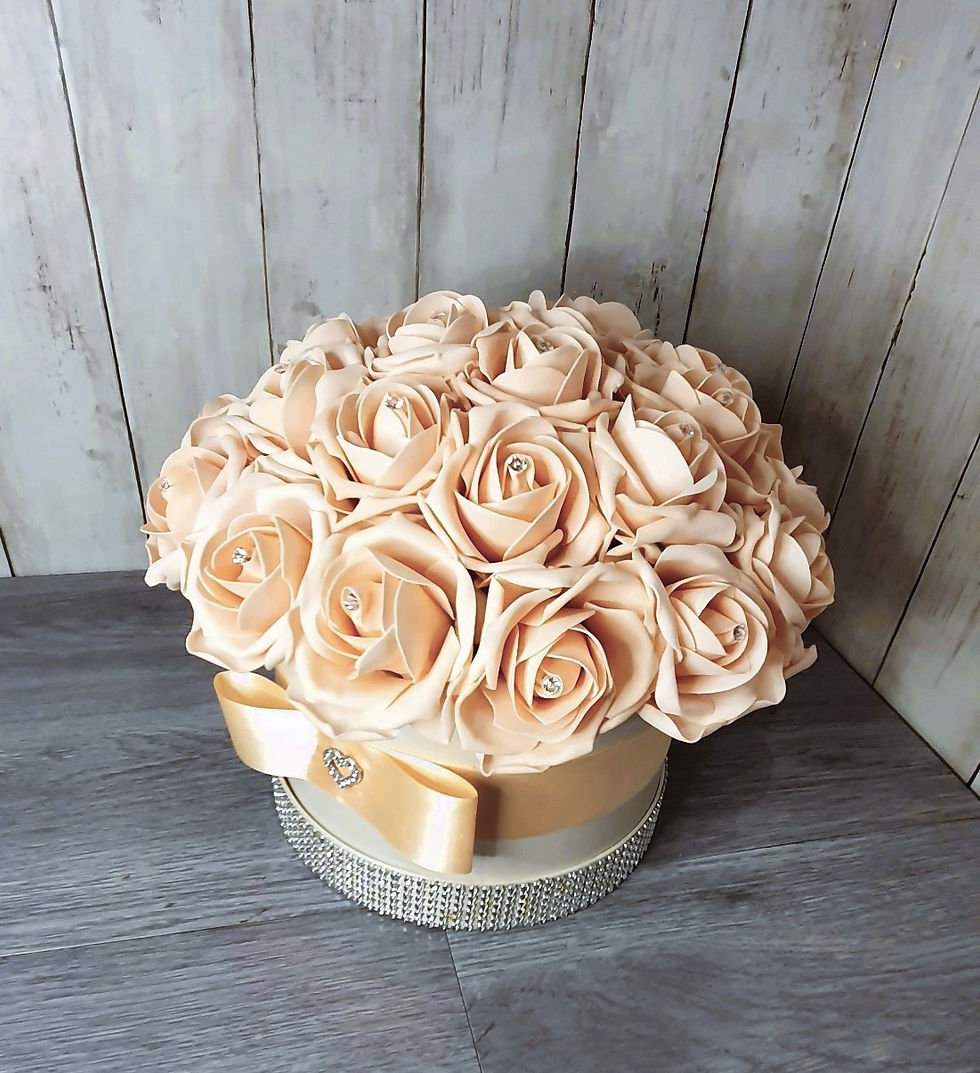 Thumbnail: Antique Peach Foam Roses - White/Ivory Hat Box - three sizes