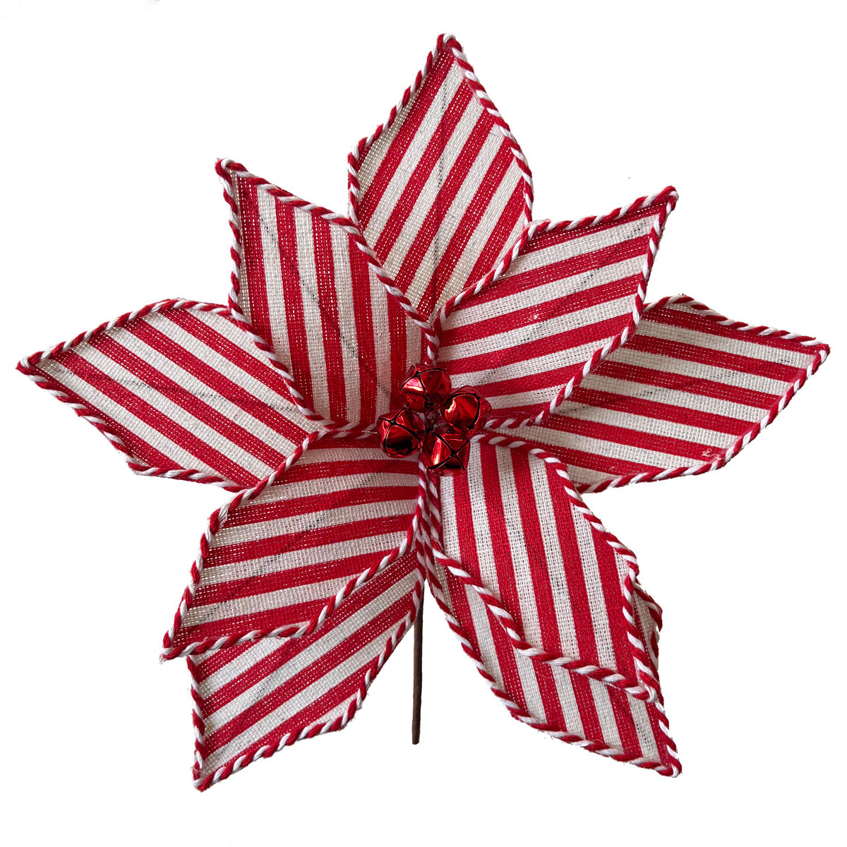25cm Red & White Striped Poinsettia with Bells