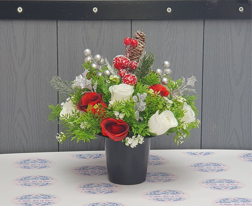 Thumbnail: Artificial Grave Pot with Festive Cone - Christmas Memorial Flowers UK
