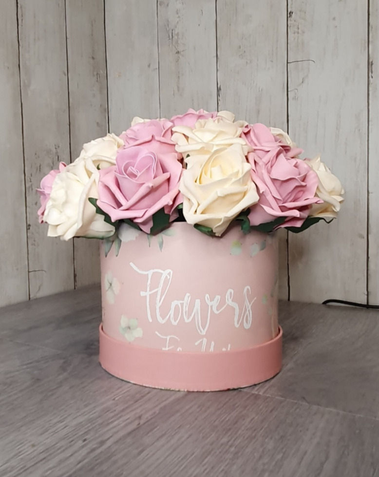 Thumbnail: Rose Pink & Cream Flower Hat Box (flowery)