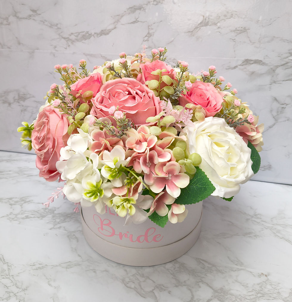 Thumbnail: Pink & Ivory Rose, Hydrangea Silk Flower Hat Box Centrepiece