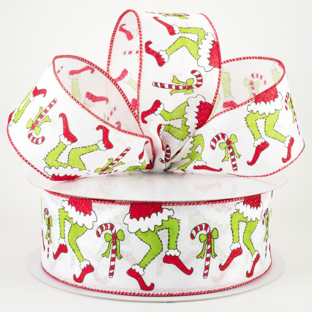 2.5 inch wide Green Monster Wired Ribbon - Priced per metre