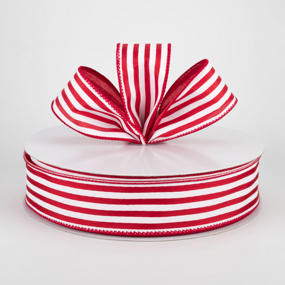red and white striped wired ribbon, 1.5 inch priced per metre
