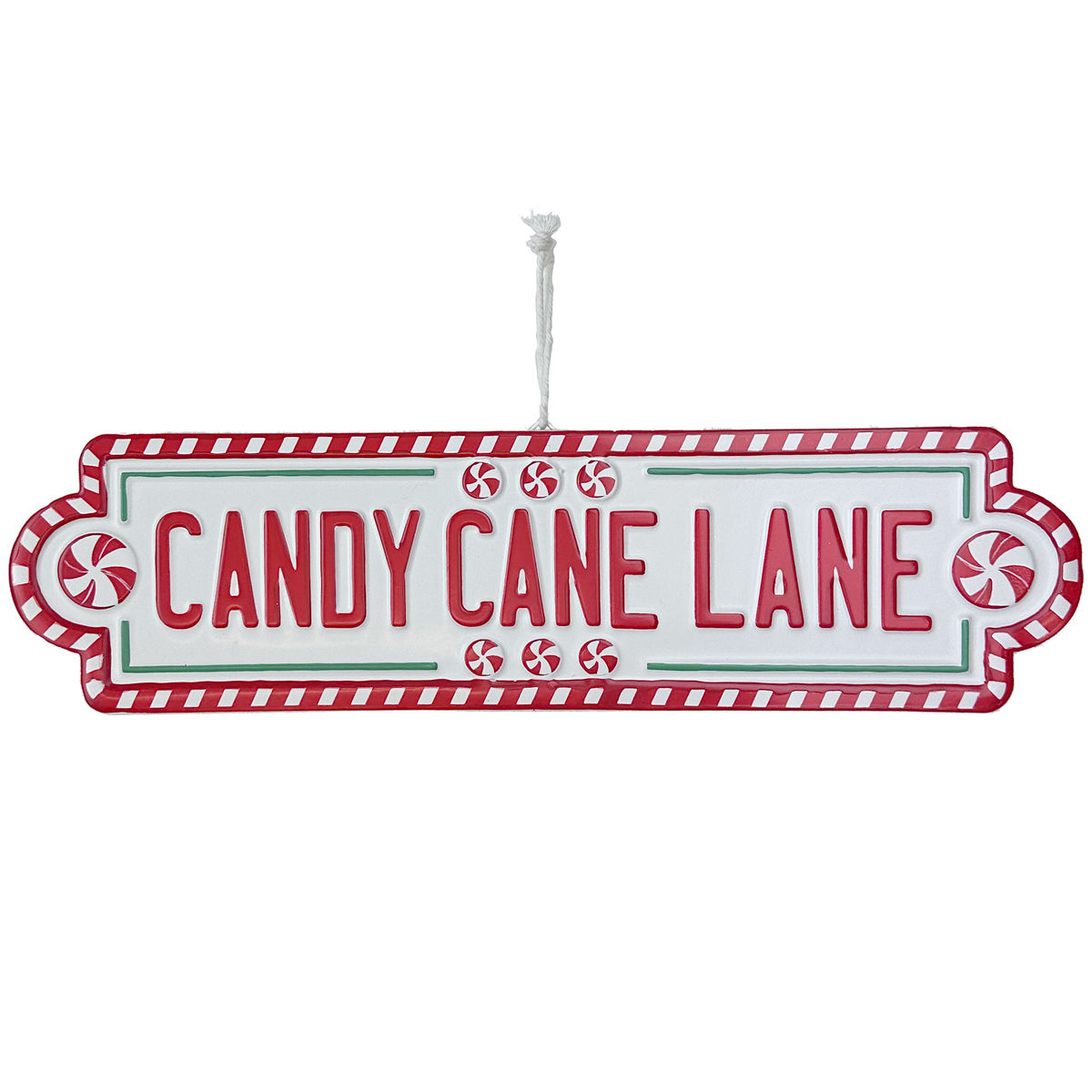 38cm Red & White Candy Cane Lane Christmas Metal Sign