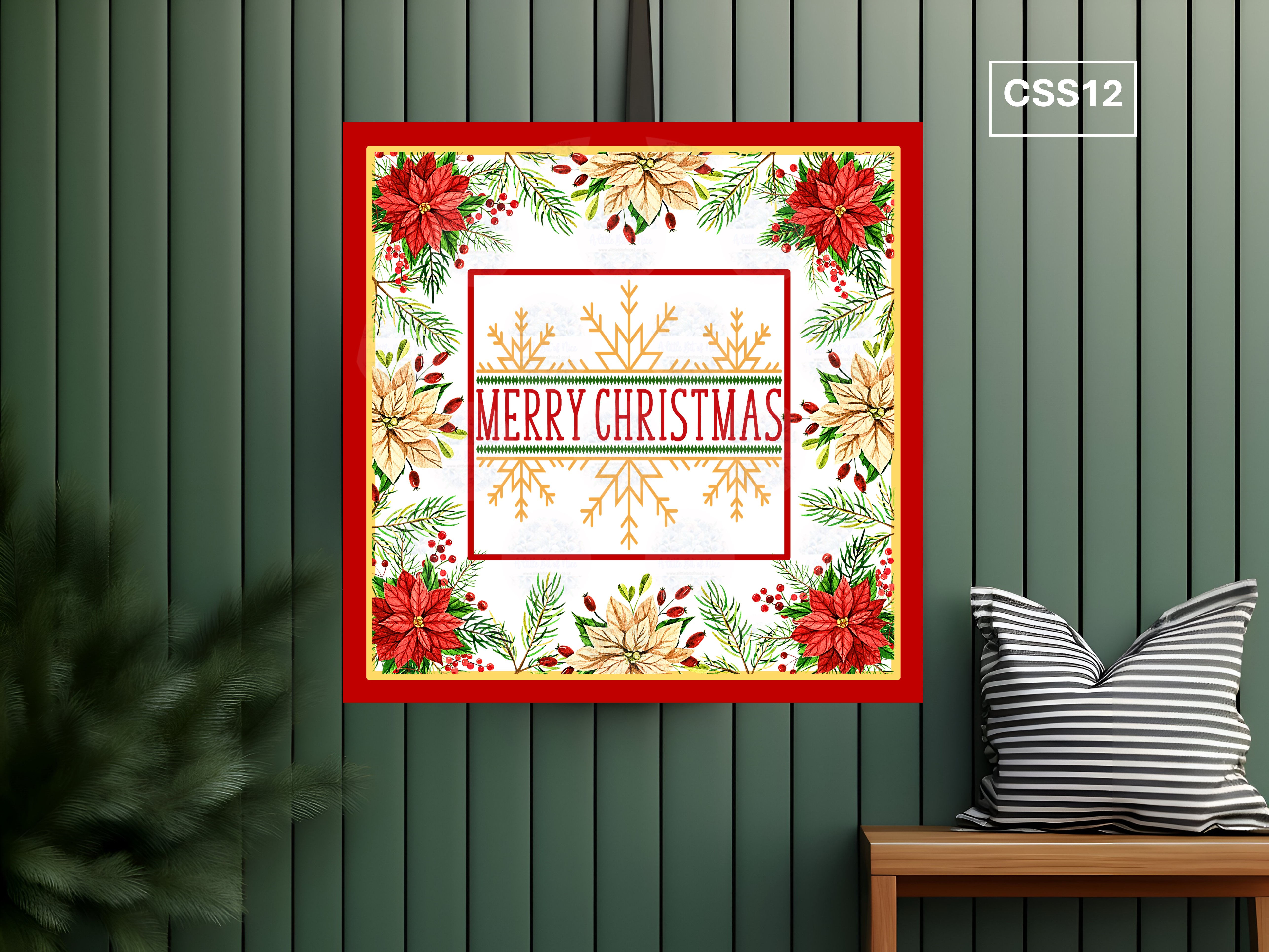 Square - Christmas Poinsettias Aluminium Sign