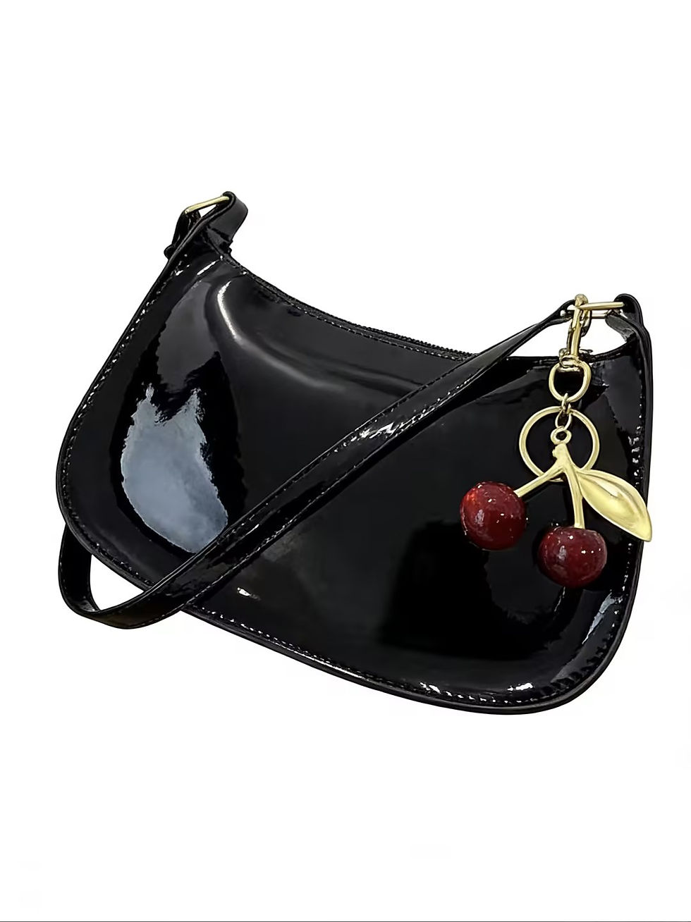 Thumbnail: HOMEFIH PU Leather Handbag Solid Color Cherry Pendant Casual Shoulder Bag Versat