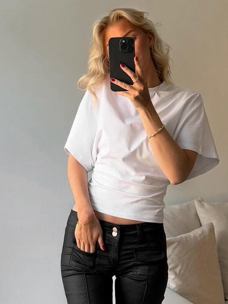 Thumbnail: Gray Cropped T-shirt Women's O-neck Corset Tops Fashion Casual Solid Streetwear 