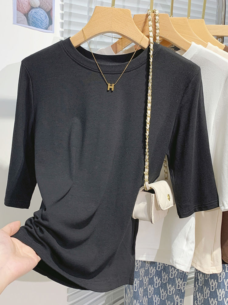 Thumbnail: AOSSVIAO 2026 Summer 100% Cotton Women's T-shirt Bottoming Basic Crew Neck Fashi