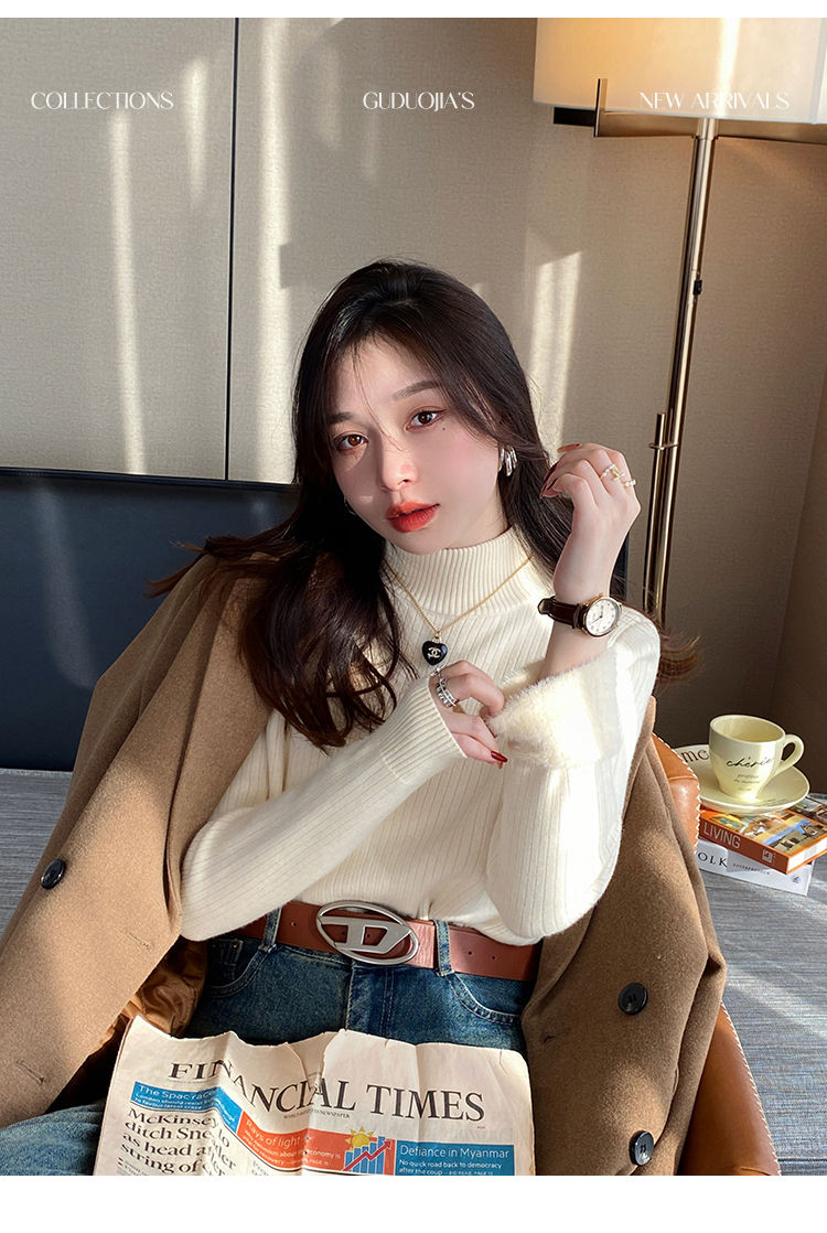 Thumbnail: Women's Turtleneck Sweater Winter 2026 Retro with Velvet Lining Thickened Inner 