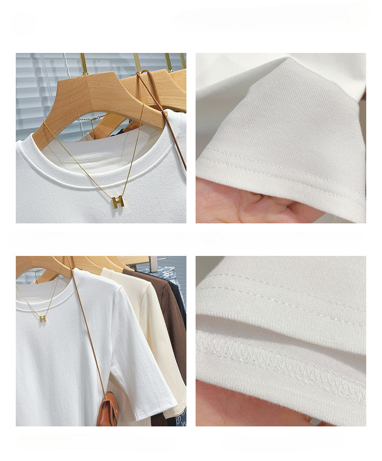 Thumbnail: AOSSVIAO 2026 Summer 100% Cotton Women's T-shirt Bottoming Basic Crew Neck Fashi