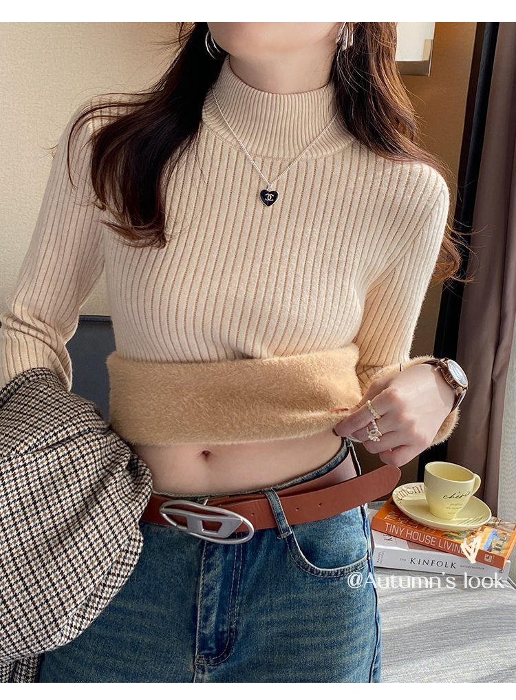 Thumbnail: Women's Turtleneck Sweater Winter 2026 Retro with Velvet Lining Thickened Inner 